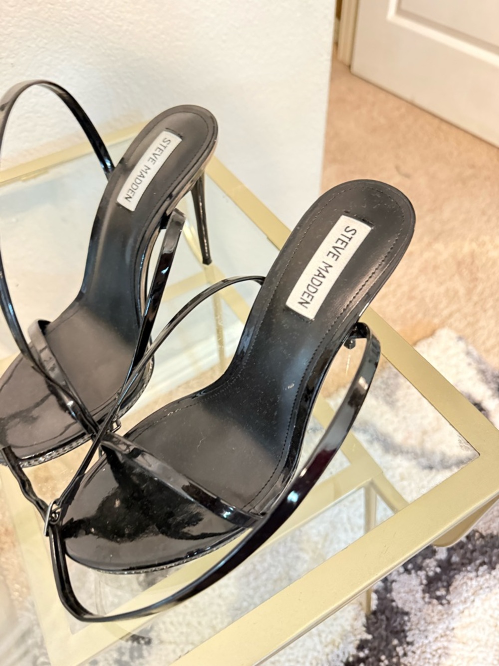 Steve Madden Black Patent Strappy Stiletto Sandals